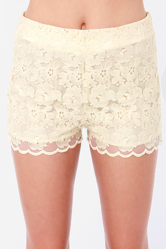 Cute Lace Shorts - Cream Shorts - Scalloped Shorts - Crocheted Shorts ...