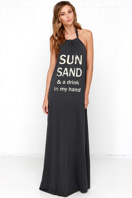 Brokedown Sun, Sand Washed Black Maxi Halter Dress