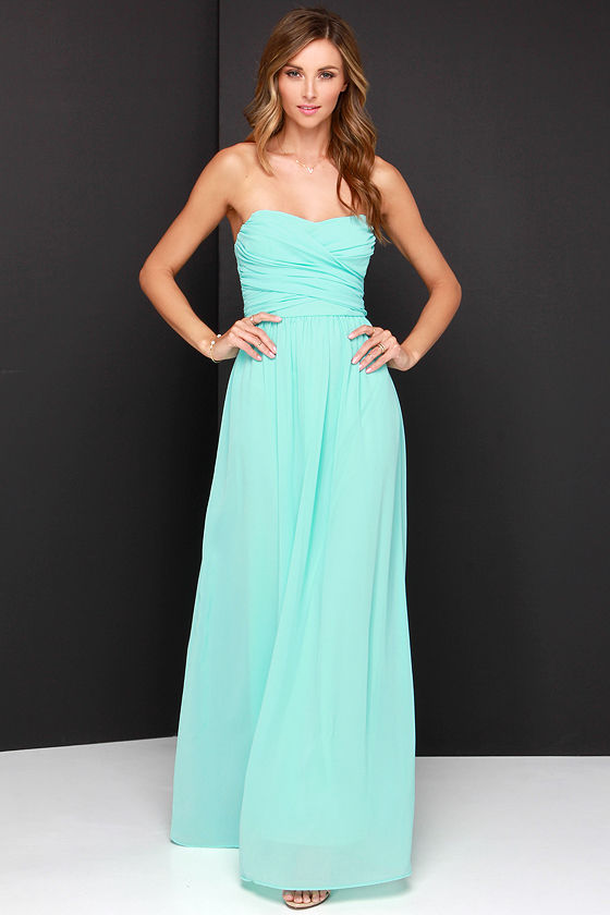 Lovely Aqua Dress Strapless Dress Maxi Dress 68.00 Lulus