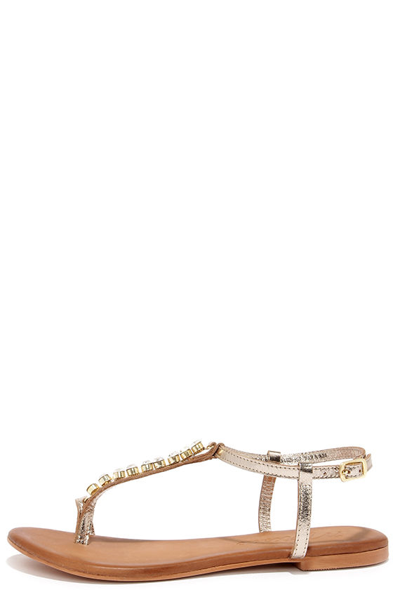 Coconuts Kent Gold Leather Rhinestone Sandals