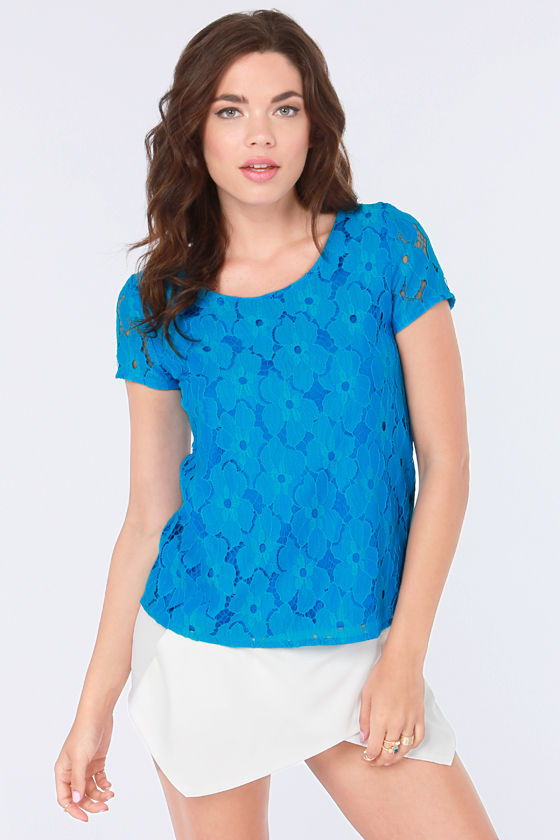 Cute Blue Top - Lace Top - Short Sleeve Top - $68.00 - Lulus