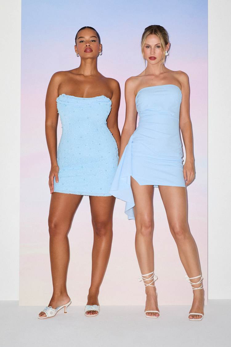 Julieta Light Blue Strapless Ruffled Mini Dress