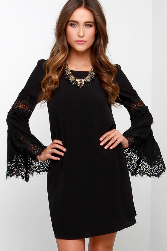 black lace swing dress
