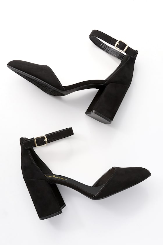 Ellarose Black Suede Ankle Strap Heels - thumbnail 4