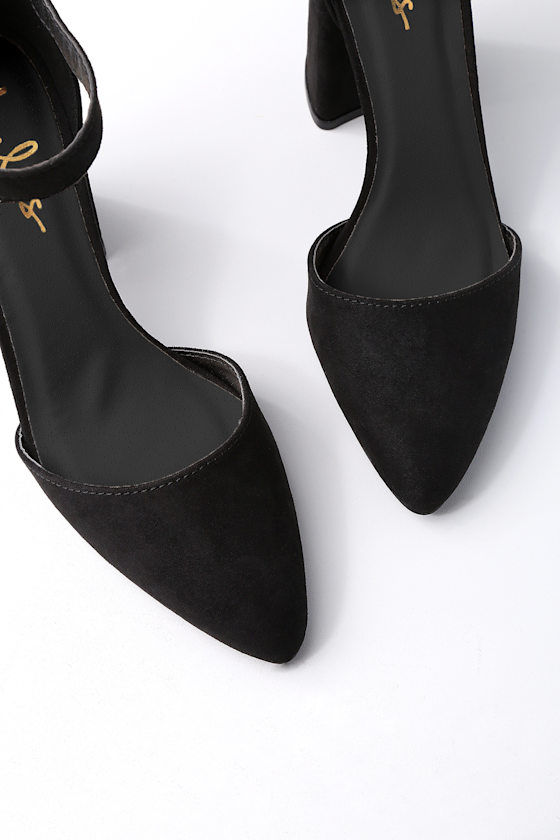Ellarose Black Suede Ankle Strap Heels - thumbnail 5