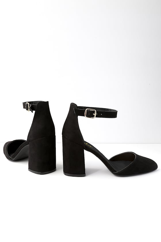 Ellarose Black Suede Ankle Strap Heels - thumbnail 3