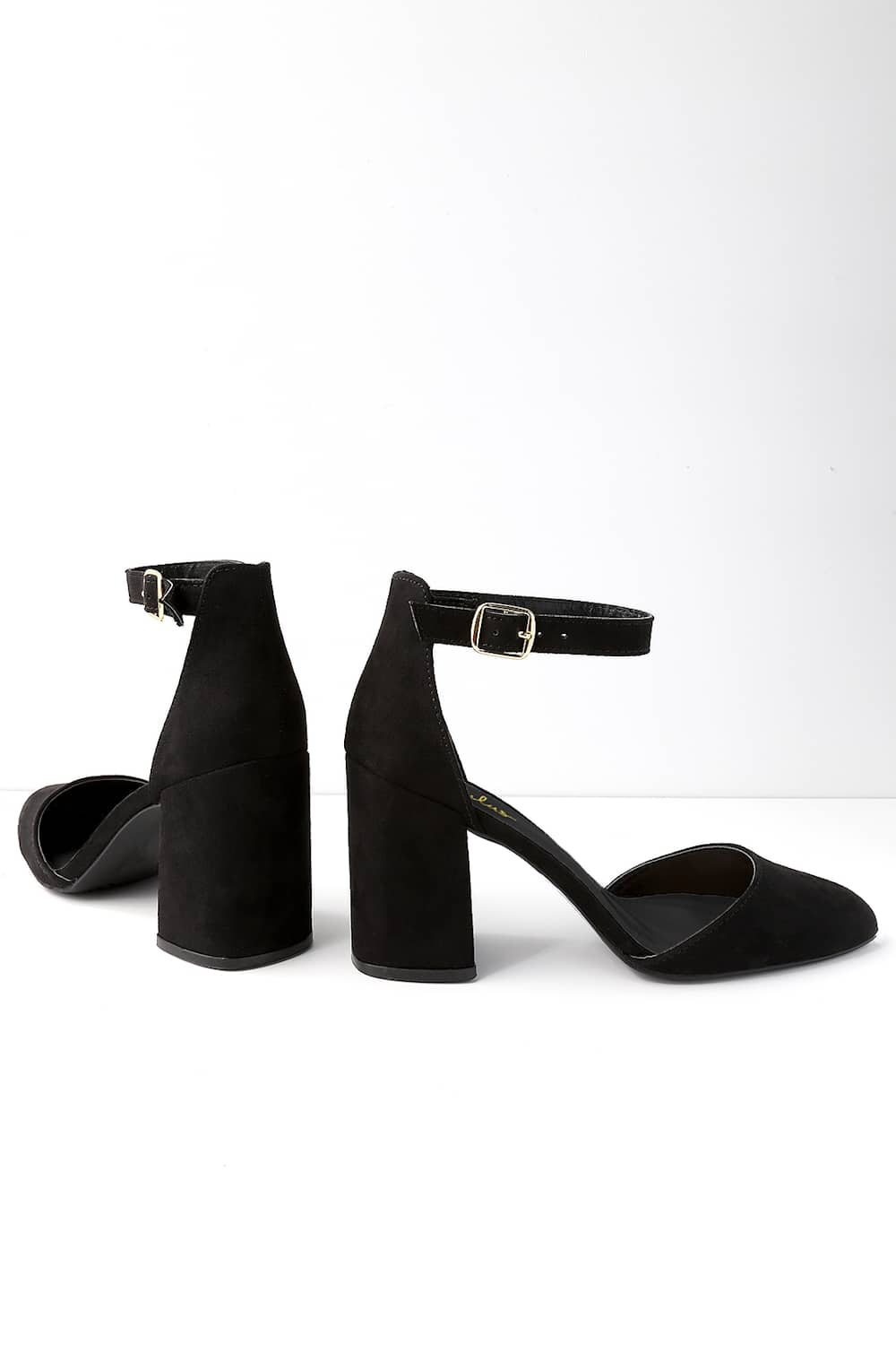 Ellarose Black Suede Ankle Strap Heels
