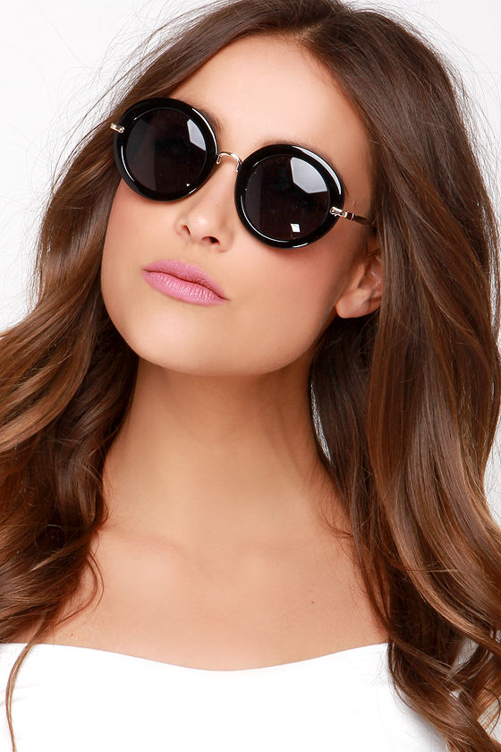 Chic Black Sunglasses Black and Gold Sunglasses Round Sunglasses