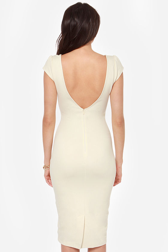 Sexy Cream Dress Bodycon Dress Midi Dress Backless Dress 40.00