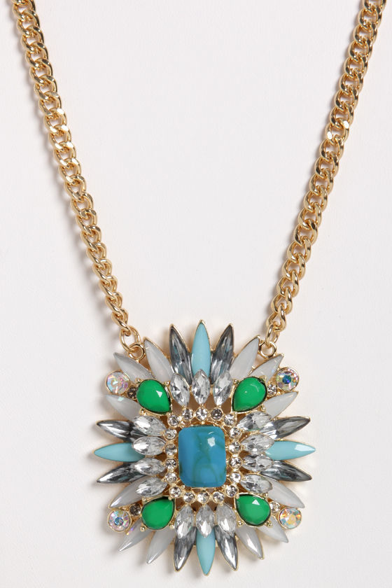 First Things Burst Blue Rhinestone Necklace
