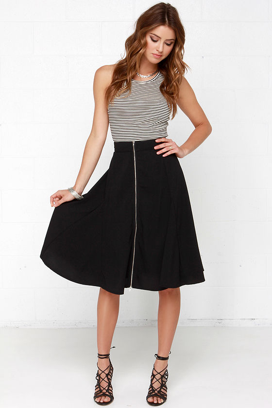 Chic Black Skirt Midi Skirt Zipper Skirt 57.00 Lulus
