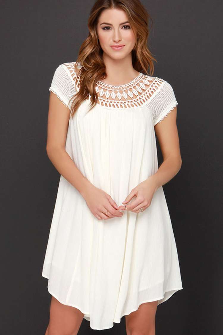 white christmas dresses Ivory Lace Babydoll Satin Trim Dress S/M – OMNIA main image 0
