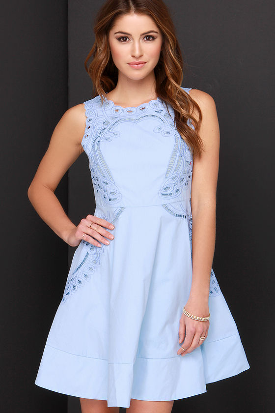 Embroidered Lace Dress - Light Blue Dress - $75.00 - Lulus
