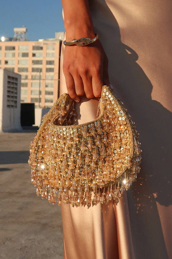 Sparkling Agenda Gold Beaded Clutch
