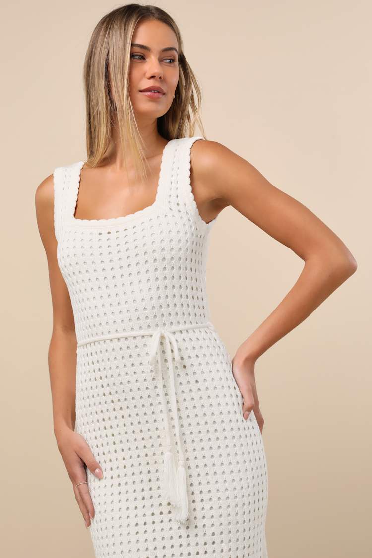 Sunshine Babe Ivory Knit Midi Sweater Dress
