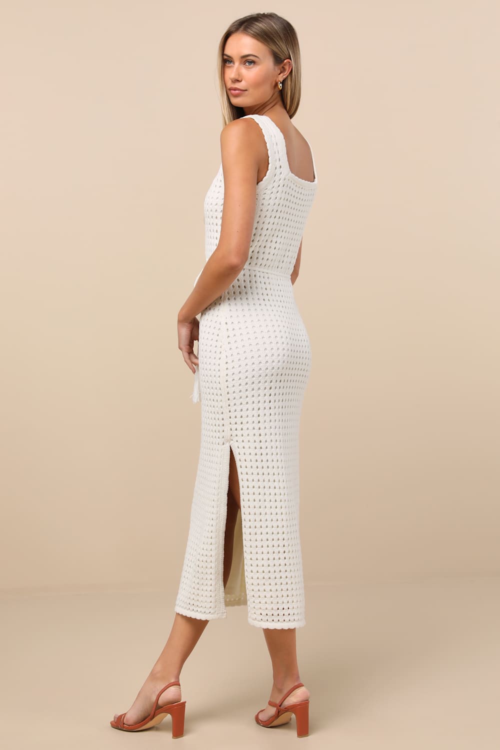 Sunshine Babe Ivory Knit Midi Sweater Dress