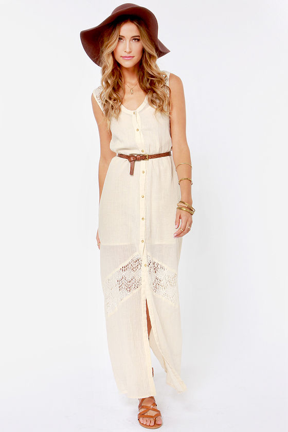 cream lace boho maxi dress
