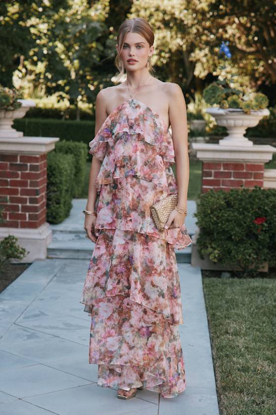 Fleurie Halter Off-Shoulder Maxi Dress Embellished Pink