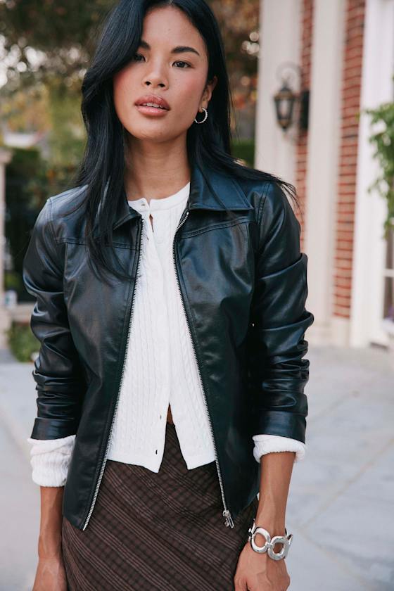 Lulus Rossana Black Vegan Leather Collared Jacket In Black