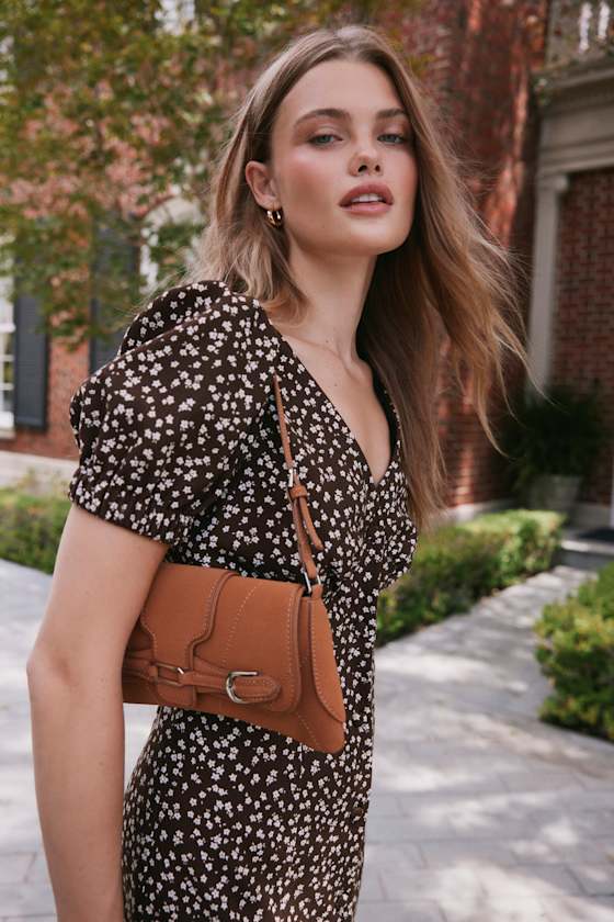 Lulus Aubryn Light Brown Suede Buckle Shoulder Bag In Brown