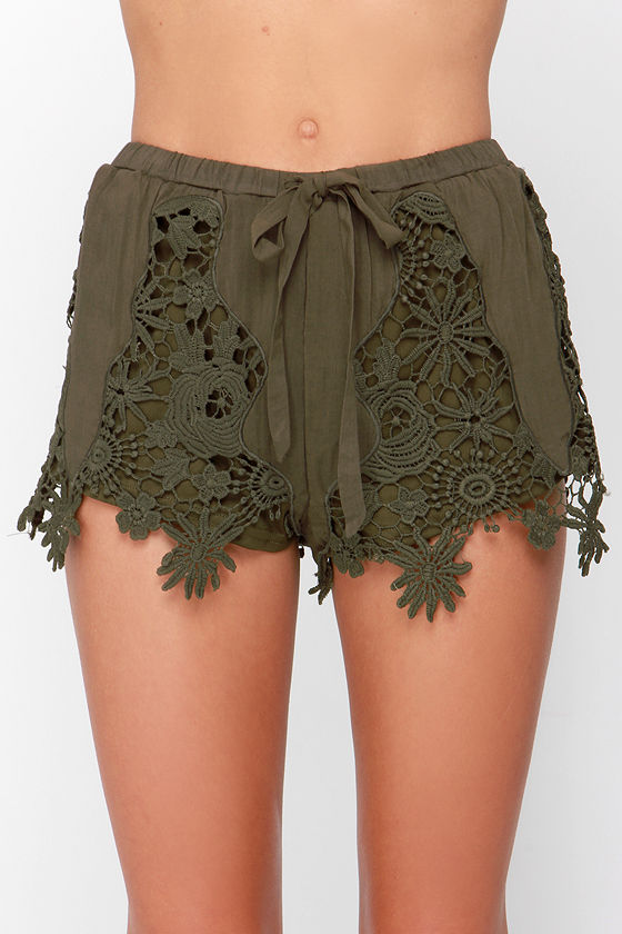 olive green fleece shorts