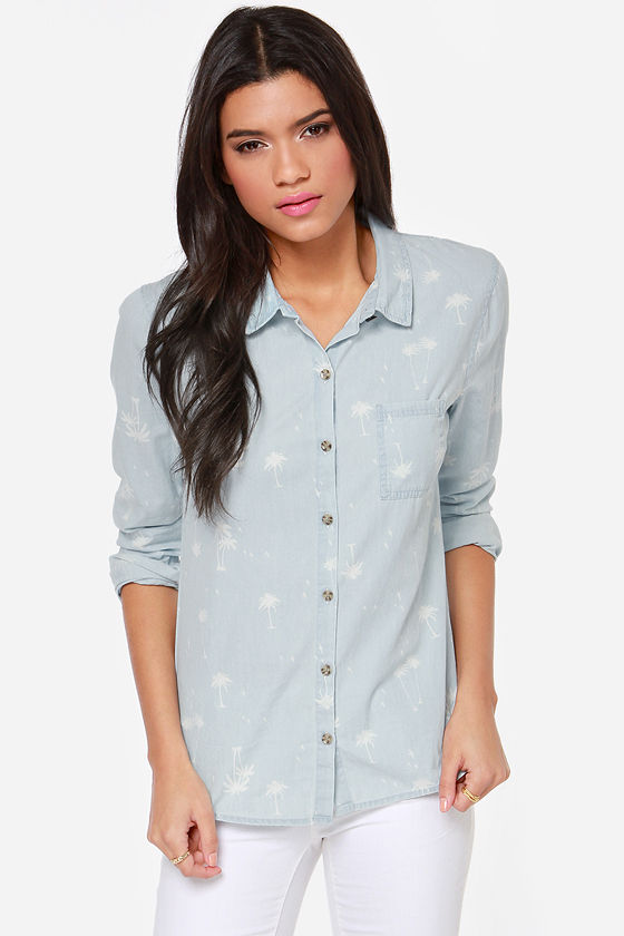 Volcom Weirdette Button-Up Chambray Top