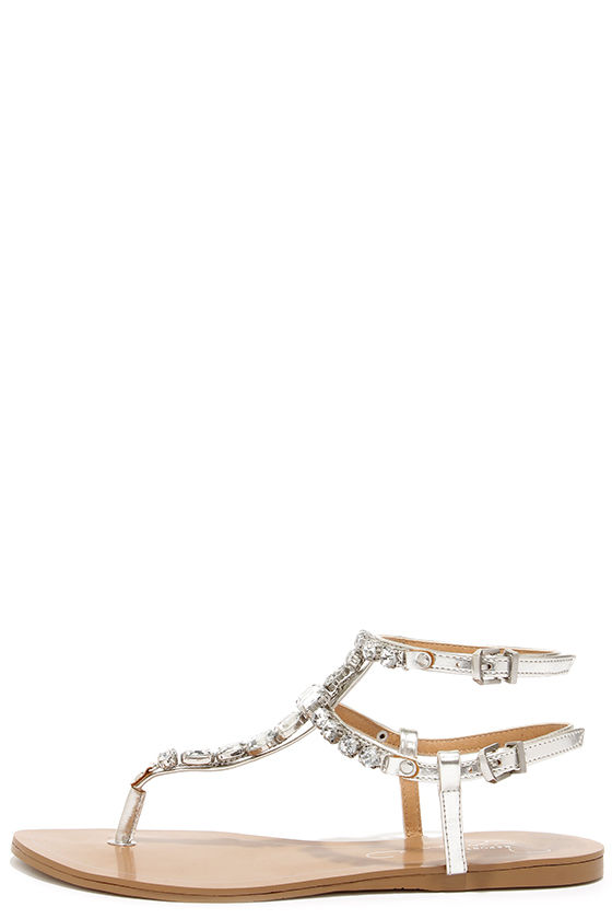 Pretty Silver Sandals - Rhinestone Sandals - Ankle Strap Sandals - $69. ...