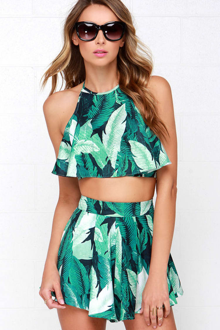 Leaf it to Me Green Tropical Print Two-Piece Set