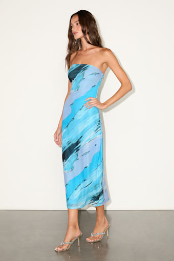 Jaylah Light Blue Multi Mesh Strapless Midi Dress 9