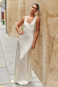Love All of Me Champagne Satin Maxi Dress