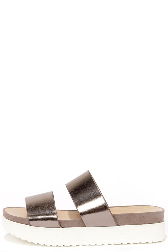 Cute Pewter Sandals - Flatform Sandals 