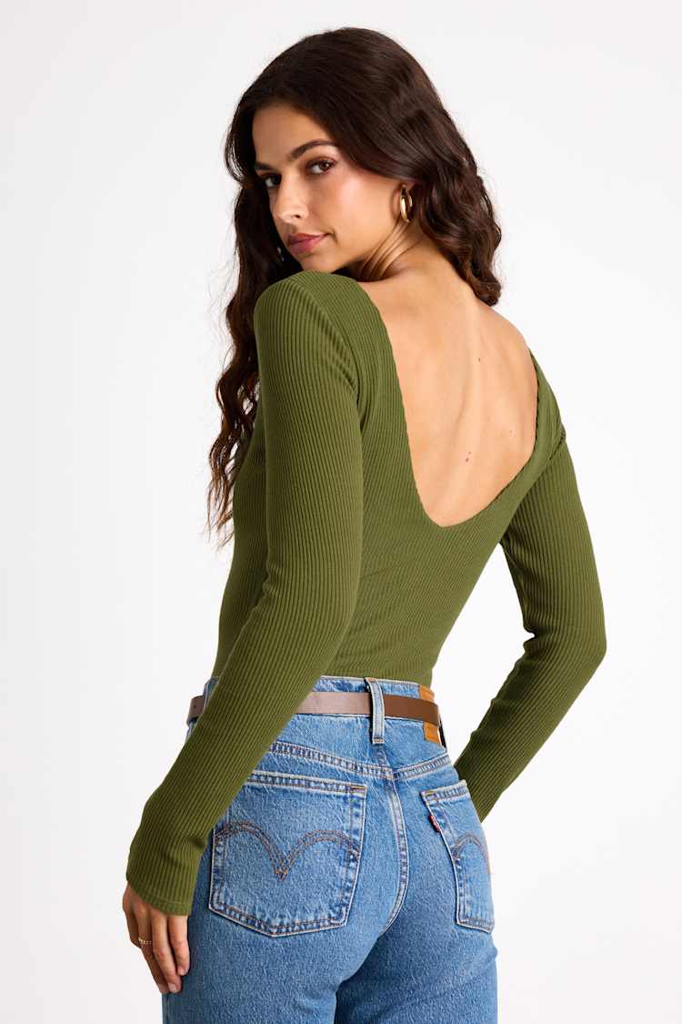 Easygoing Chic Olive Green Long Sleeve Bodysuit