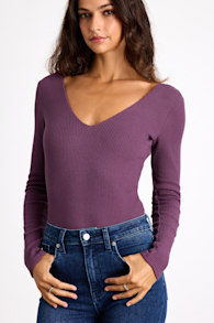 Easygoing Chic Purple Long Sleeve Bodysuit 1