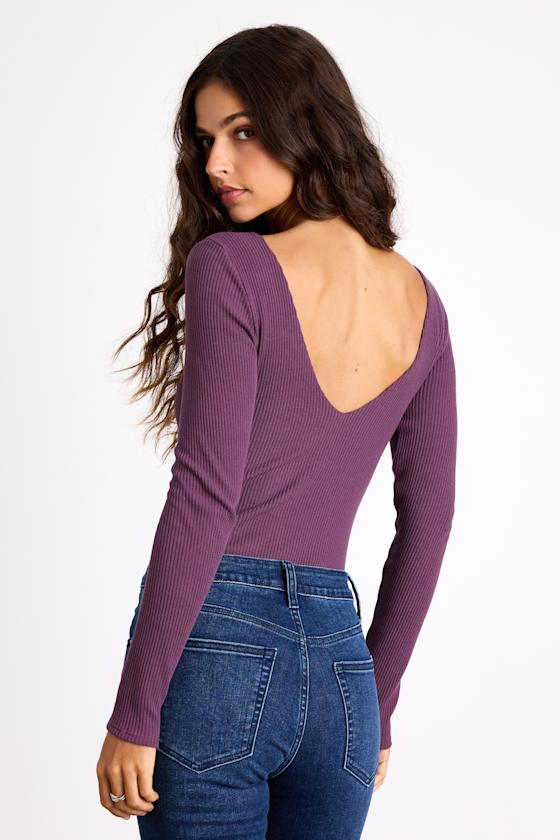Lulus Easygoing Chic Purple Long Sleeve Bodysuit In Purple