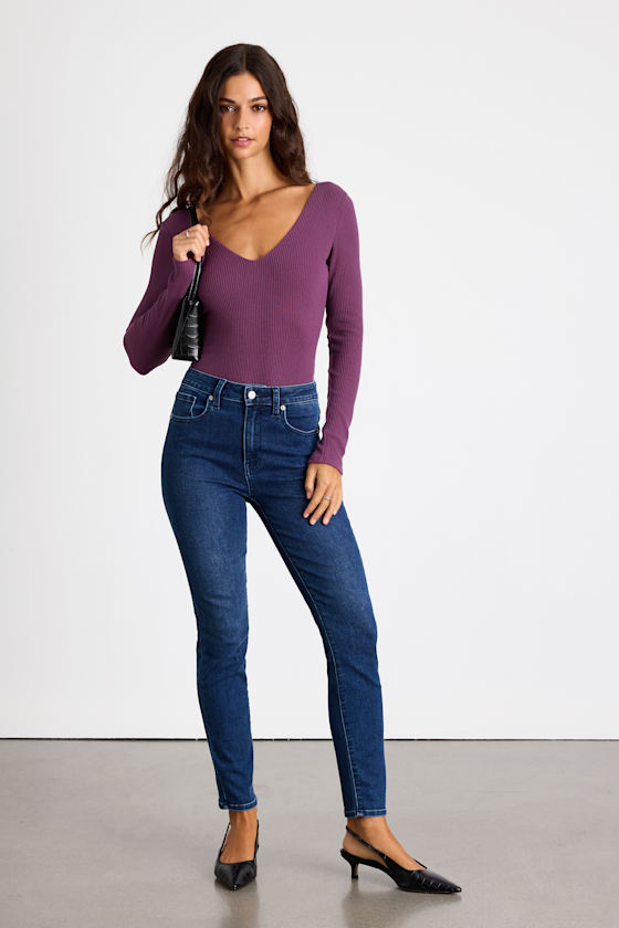 Lulus Easygoing Chic Purple Long Sleeve Bodysuit In Purple