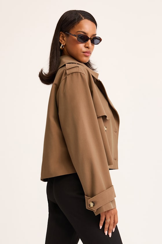 Lulus Donley Light Brown Double-breasted Cropped Trench Coat In Brown