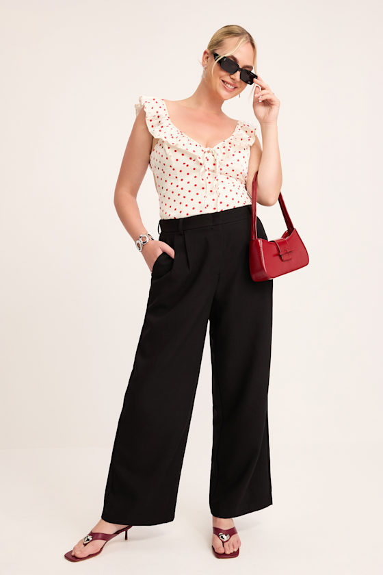 Lulus Cleo Black Tailored Wide-leg Trousers In Black