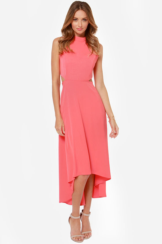 Beautiful Pink Dress - Coral Dress - High-Low Dress - Midi Dress - $60. ...
