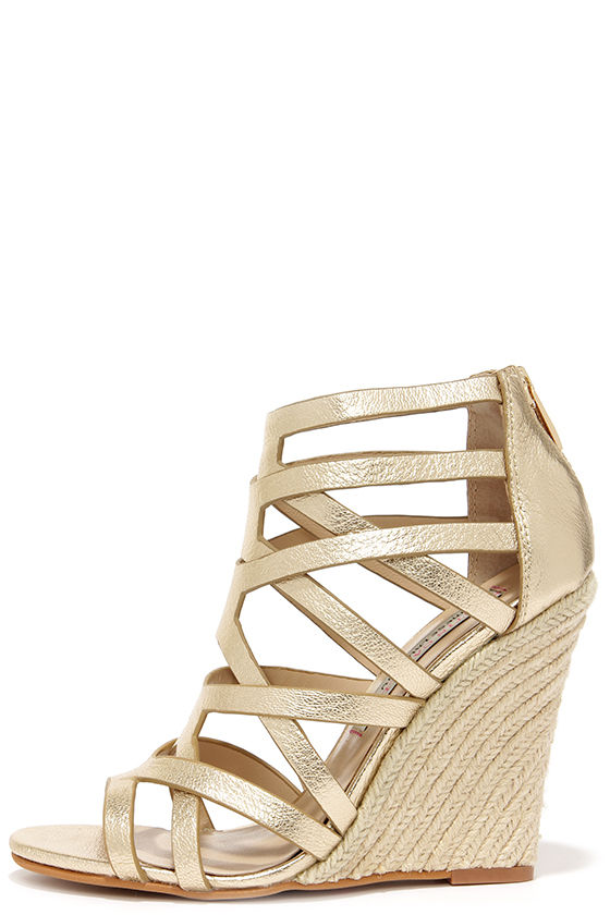 Pretty Gold Wedges - Caged Heels - Espadrille Wedges - $139.00 - Lulus