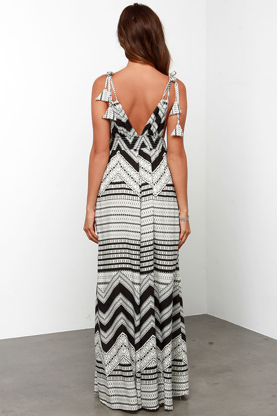 Cream and Black Print Dress - Maxi Dress - Flowy Black Dress - $48.00