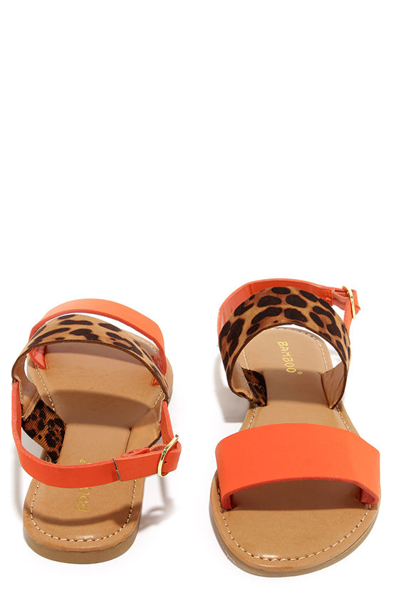 Cute Leopard Sandals - Orange Sandals - Flat Sandals