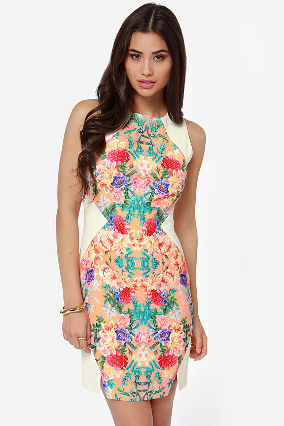 Keepsake Check Point Dress Floral Print Dress Ivory Dress 157.00