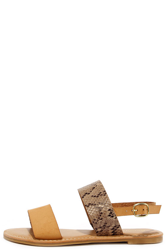snakeskin flat sandals