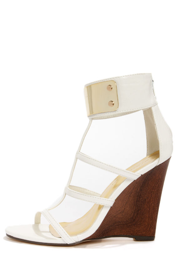 white and gold wedges