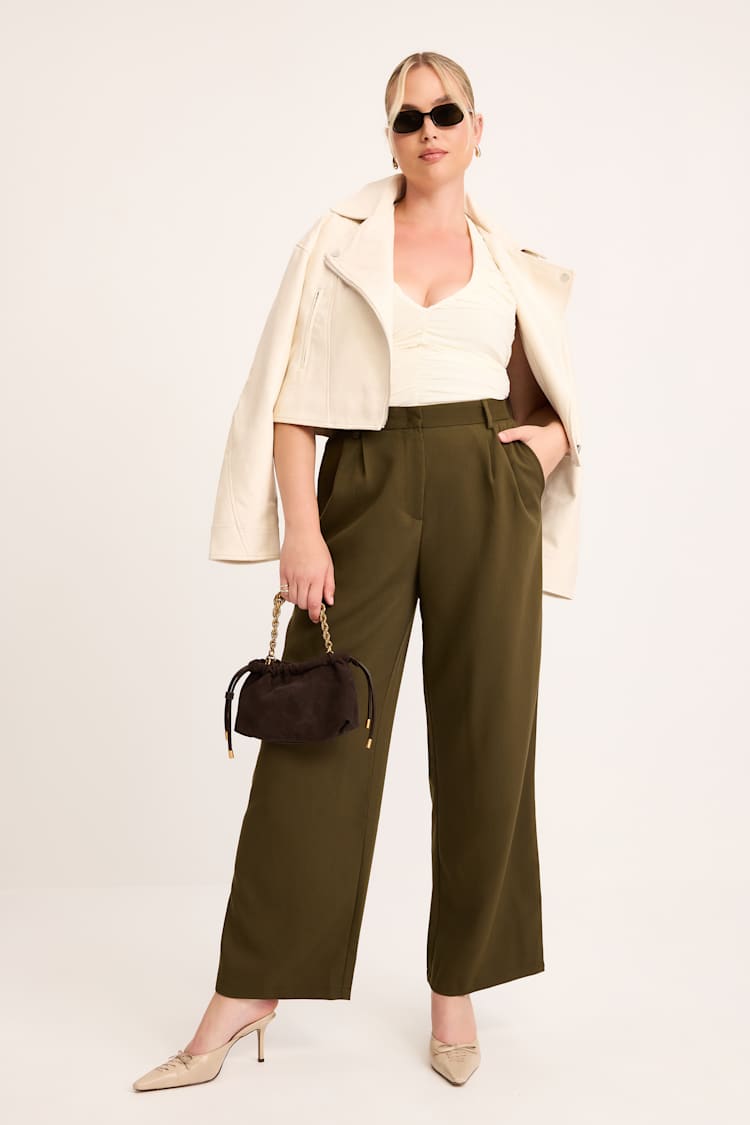 Cleo Dark Olive Tailored Wide-Leg Trousers