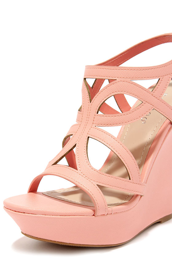 Pretty Peach Wedges Caged Wedges Wedge Sandals 34.00