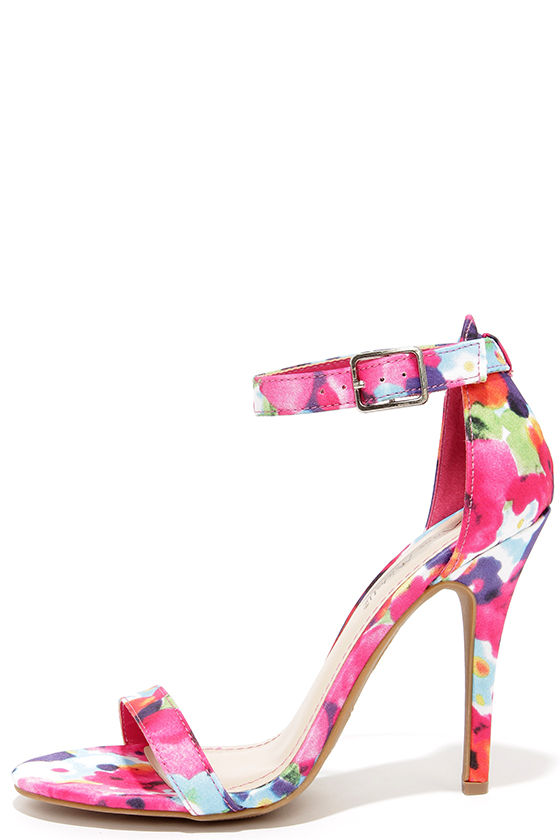 Sexy Single Strap Heels Fuchsia Floral Ankle Strap Heels Lulus