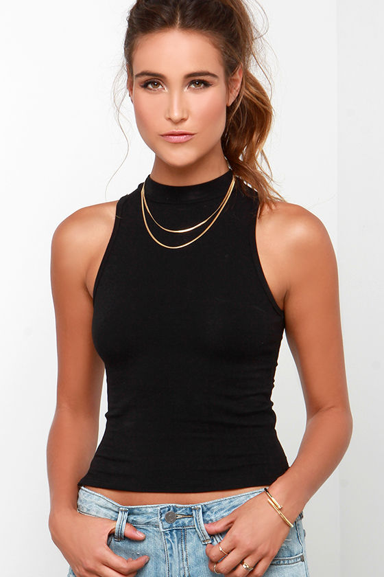 black cropped mock neck