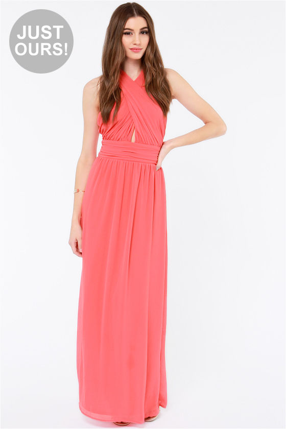 Pretty Coral Pink Dress - Chiffon Dress - Maxi Dress - $62.00 - Lulus