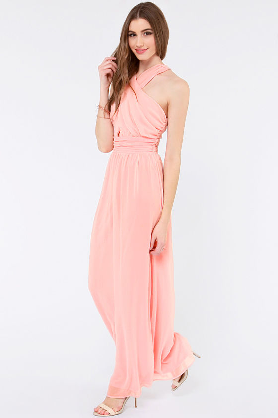 hot pink chiffon maxi dress